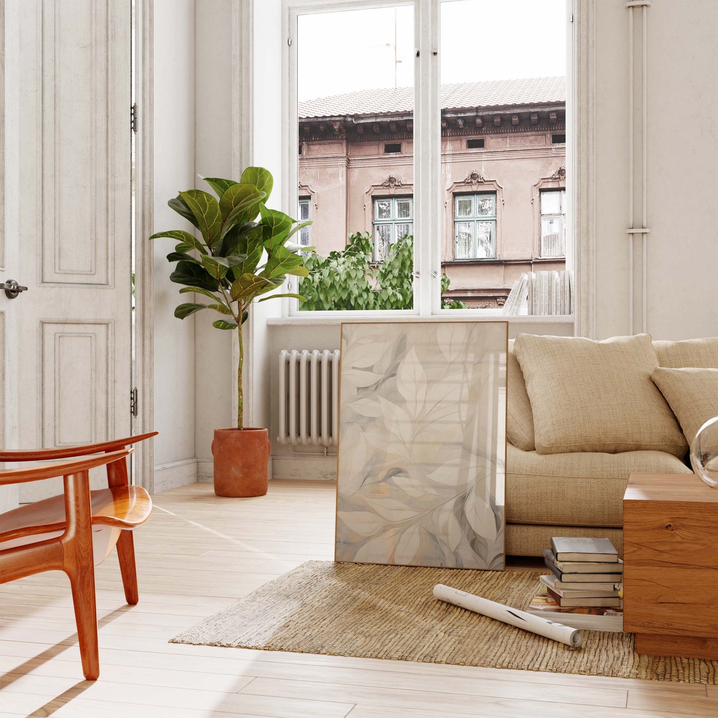 Botanik Poster · Geschenkidee · Beige Blätter und Zarte Pflanzenkunst in Neutralen Naturtönen · Dekoprint ohne Rahmen