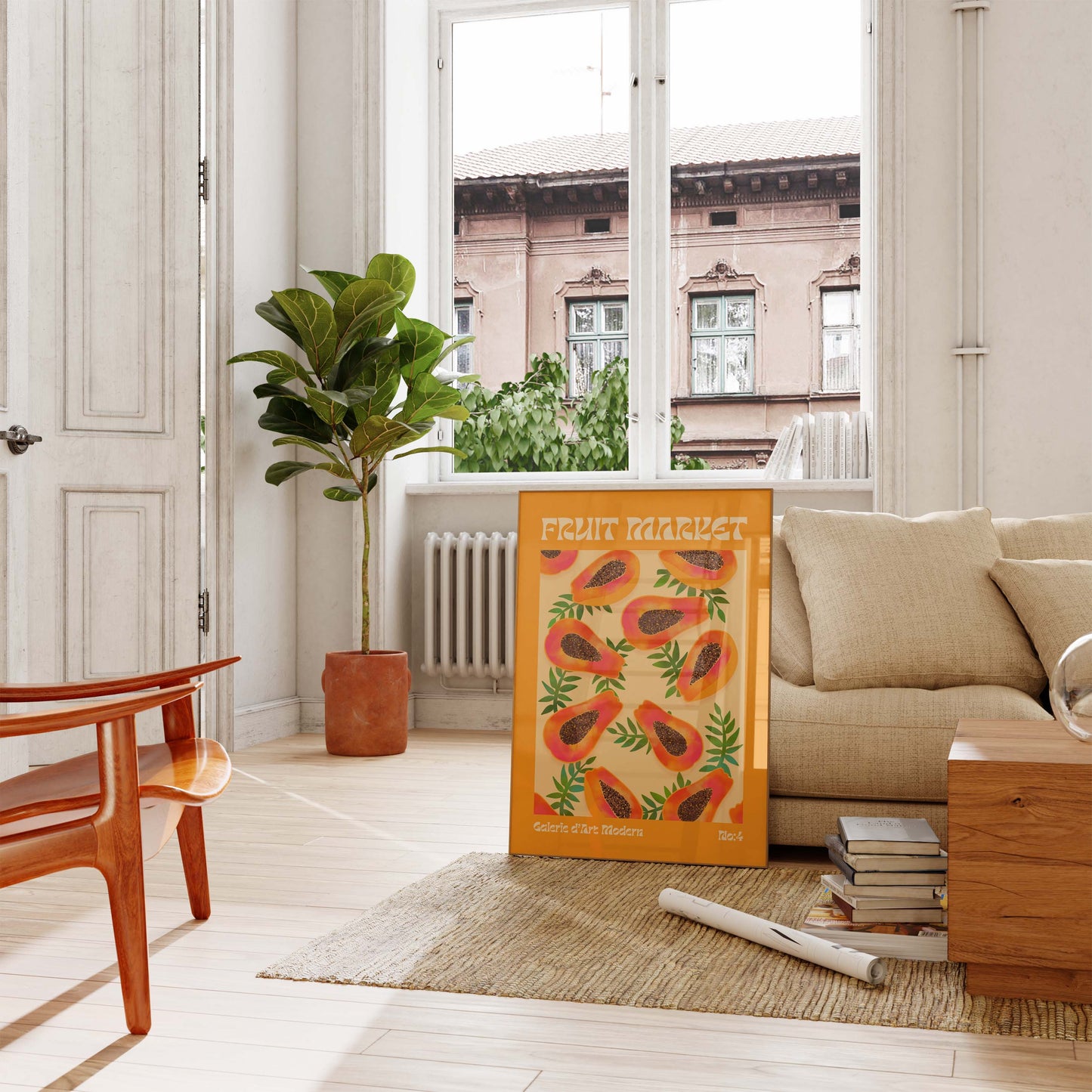 Fruit Market Poster · Papaya Pattern Artwork · Tropical Retro Illustration · Minimal Pop Art Design · Moderne Wandkunst · Print ohne Rahmen