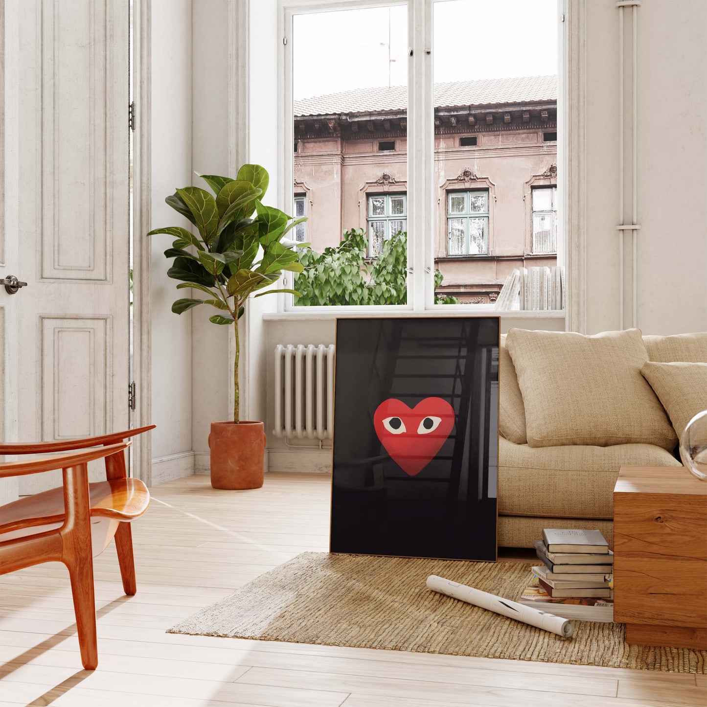 Herz Augen Minimal Poster · Geschenkidee · Rotes Herz Design · Streetwear Stil Kunst · Moderne Wanddeko · Print ohne Rahmen