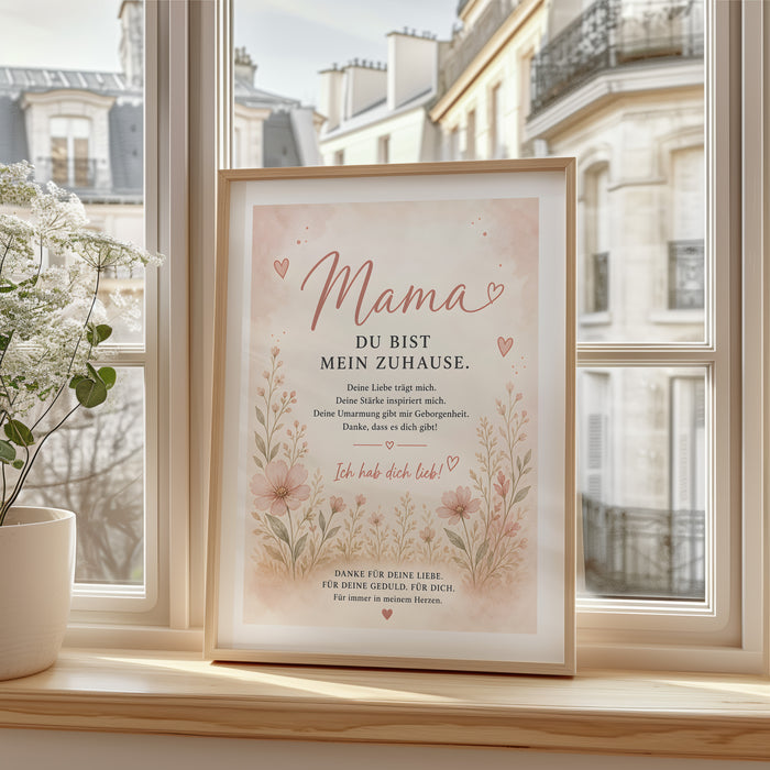 Muttertag Poster Mama Blumen – Premium Baumwolle