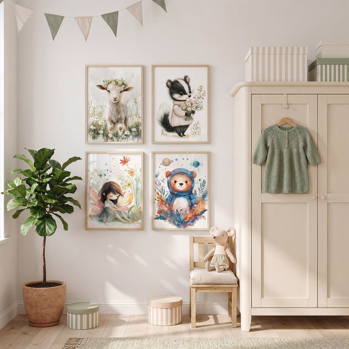 Tiere Kinderzimmer Poster auf Baumwoll-Canvas