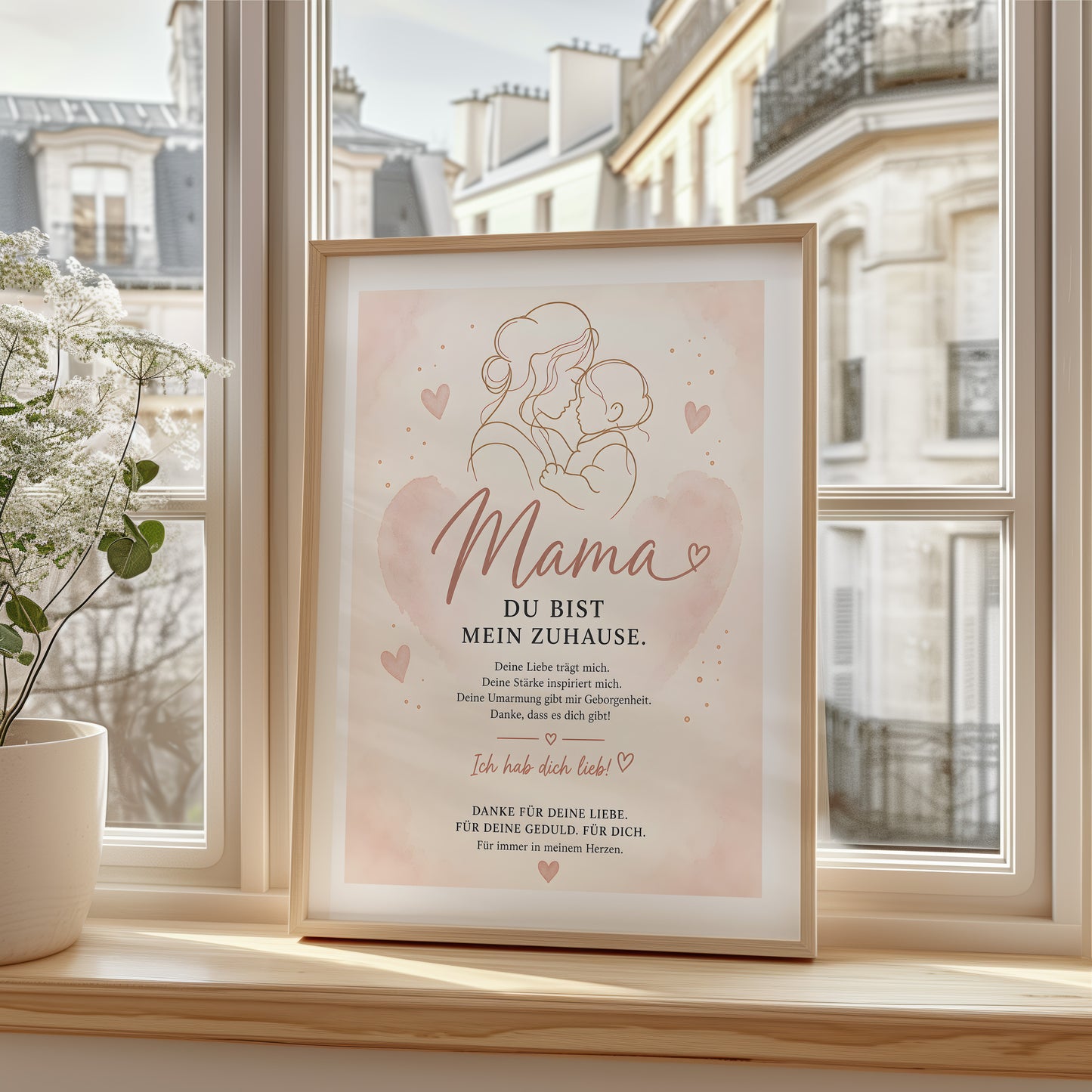 Muttertag Poster Mama & Kind Herz · Geschenk für Mama · Liebe Spruch Poster · Familie Wanddeko · Print ohne Rahmen