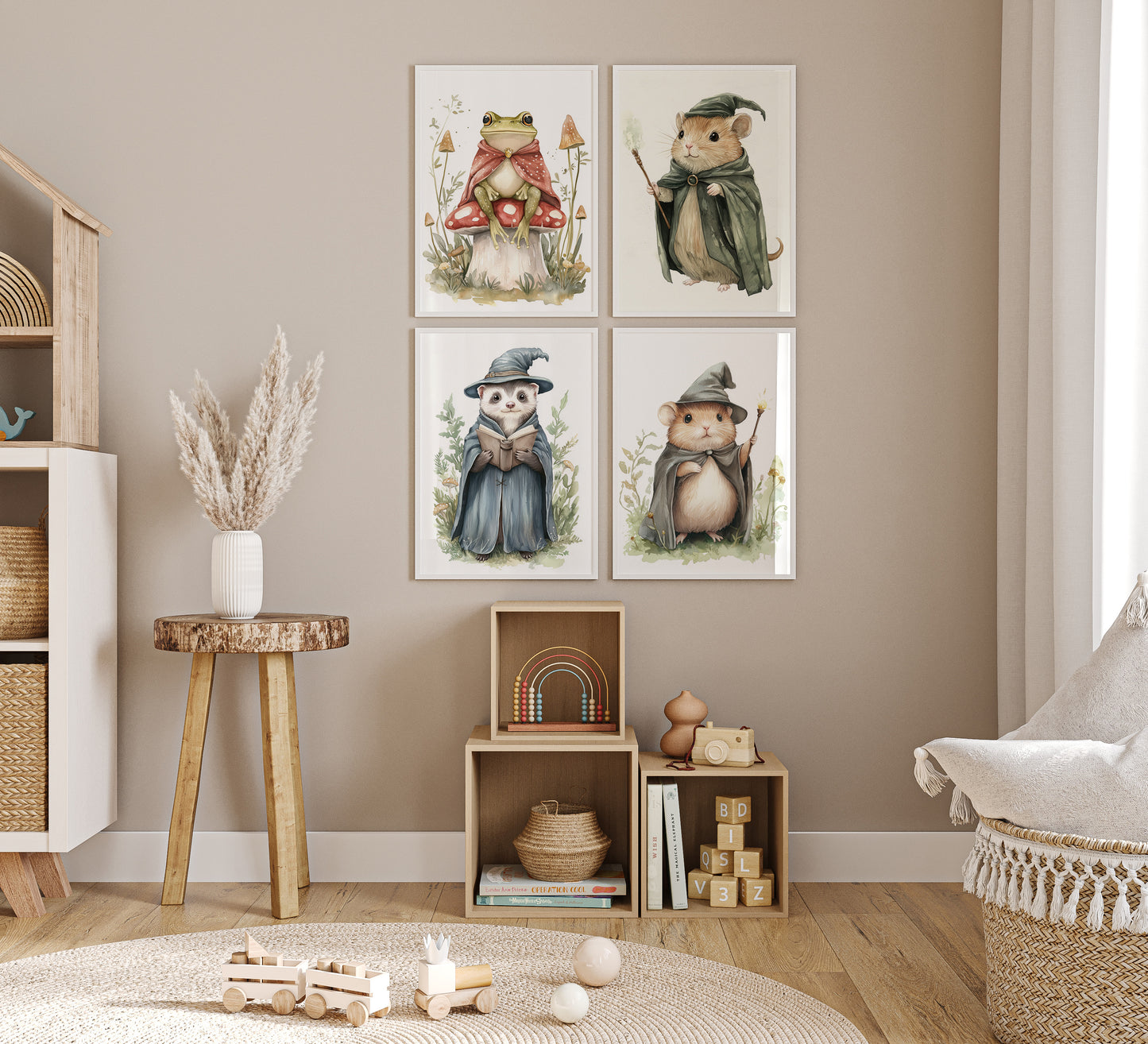 Magisch Waldtiere Kinderzimmer Aquarell Maus Frettchen Frosch Poster · Kinderzimmer Bilder · Wand Deko · Kunst Druck · Deko Print ohne Rahmen