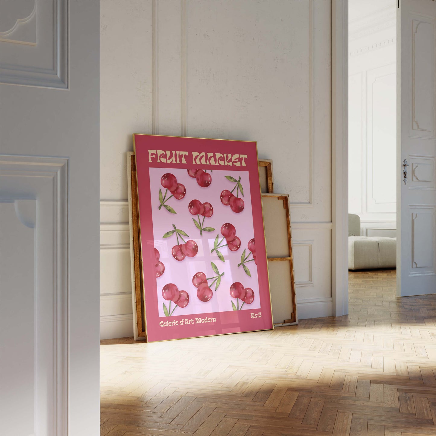 Fruit Market Poster  · Cherry Pattern Artwork · Retro Modern Illustration · Minimal Pop Art Design · Moderne Wandkunst · Print ohne Rahmen