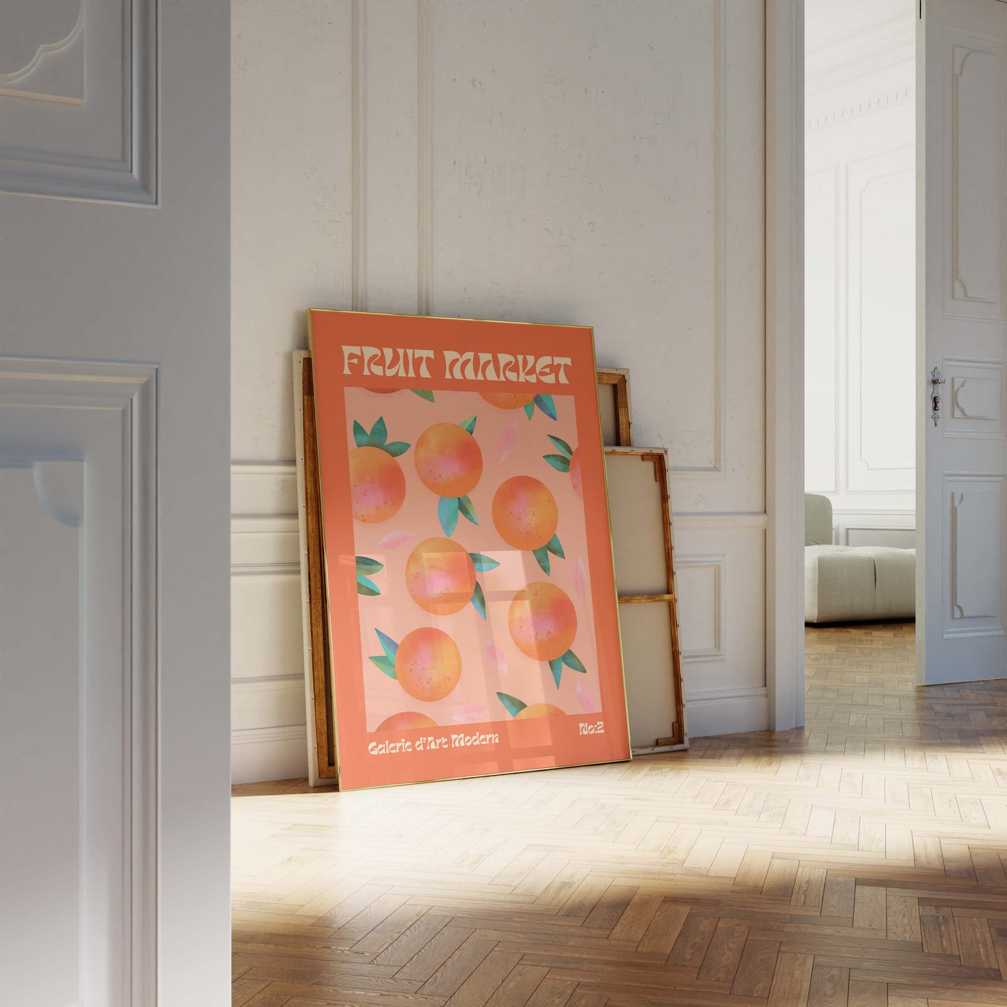 Fruit Market Poster · Orange Pattern Artwork · Retro Modern Illustration · Minimal Pop Art Design · Moderne Wandkunst · Print ohne Rahmen