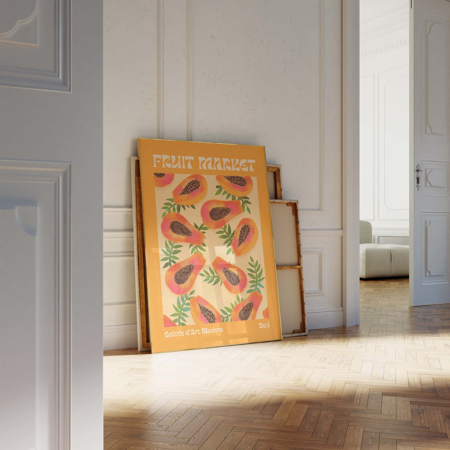 Fruit Market Poster · Papaya Pattern Artwork · Tropical Retro Illustration · Minimal Pop Art Design · Moderne Wandkunst · Print ohne Rahmen