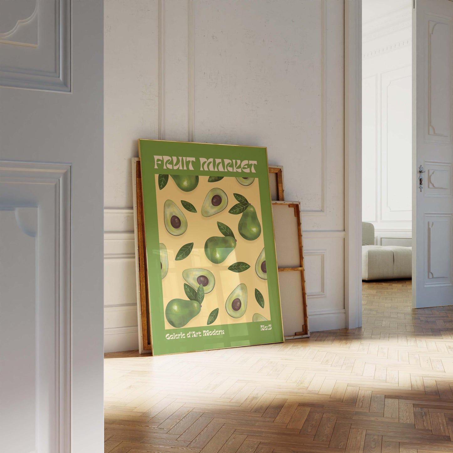 Fruit Market Poster · Avocado Pattern Artwork · Retro Modern Illustration · Minimal Pop Art Design · Moderne Wandkunst · Print ohne Rahmen