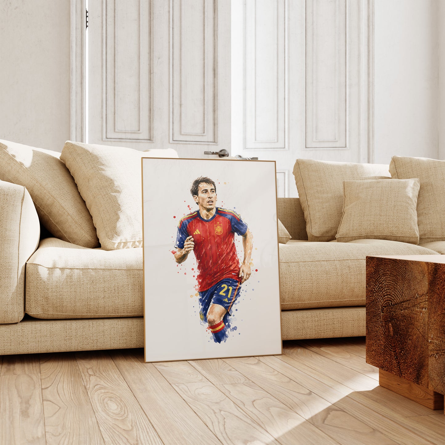 Fußball Poster Spanien Spieler · Geschenkidee · Aquarell Sport Wandbild · Deko Print ohne Rahmen