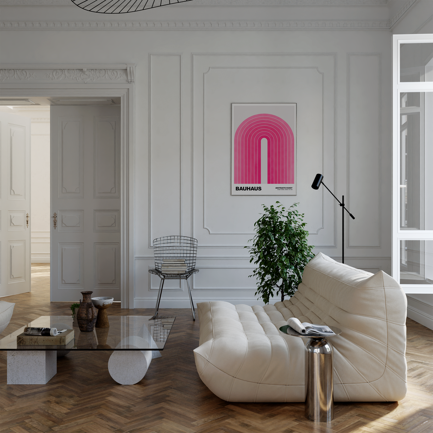 Poster Bauhaus Abstrakte Kunst · Pinke Retro Bogen Grafik im minimalistischen Stil · Geometrisches Wandbild · Deko Print ohne Rahmen