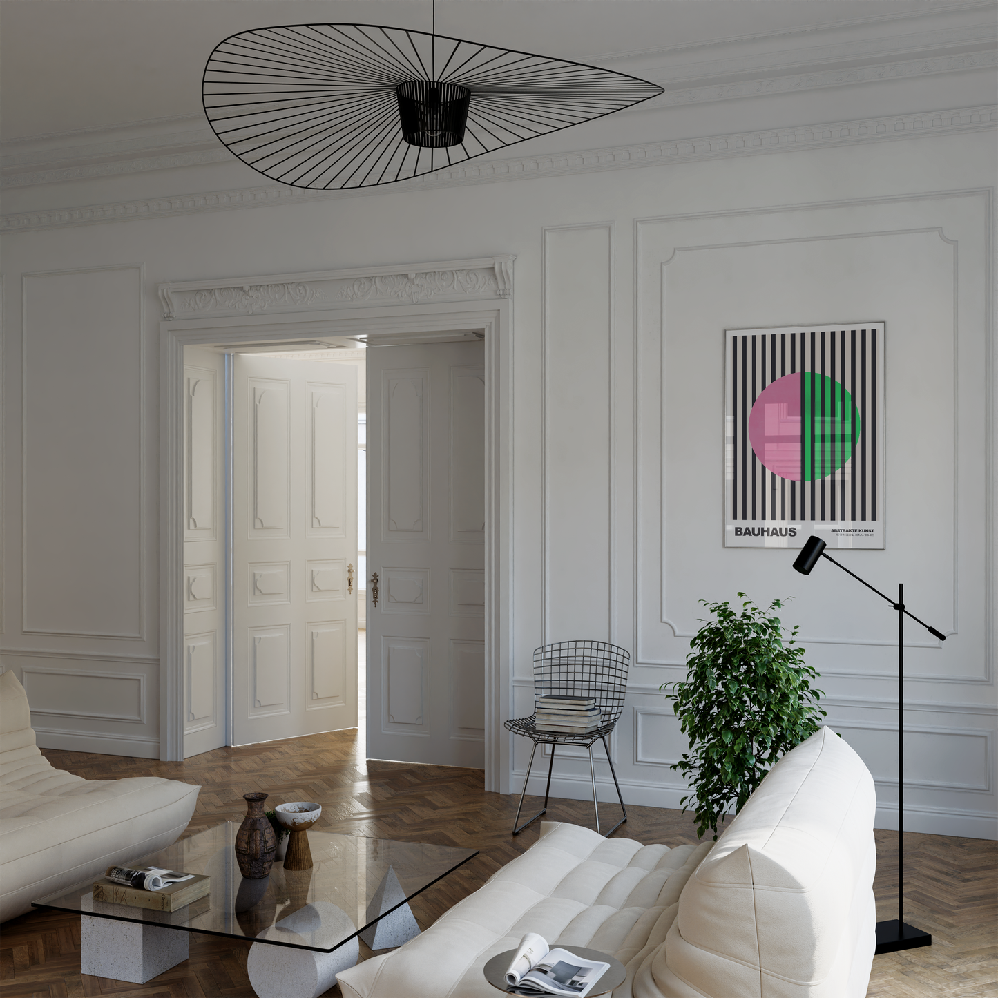 Poster Bauhaus Abstrakte Kunst · Pink Grüner Kreis mit schwarzen Streifen · Modernes Geometrisches Design · Deko Print ohne Rahmen