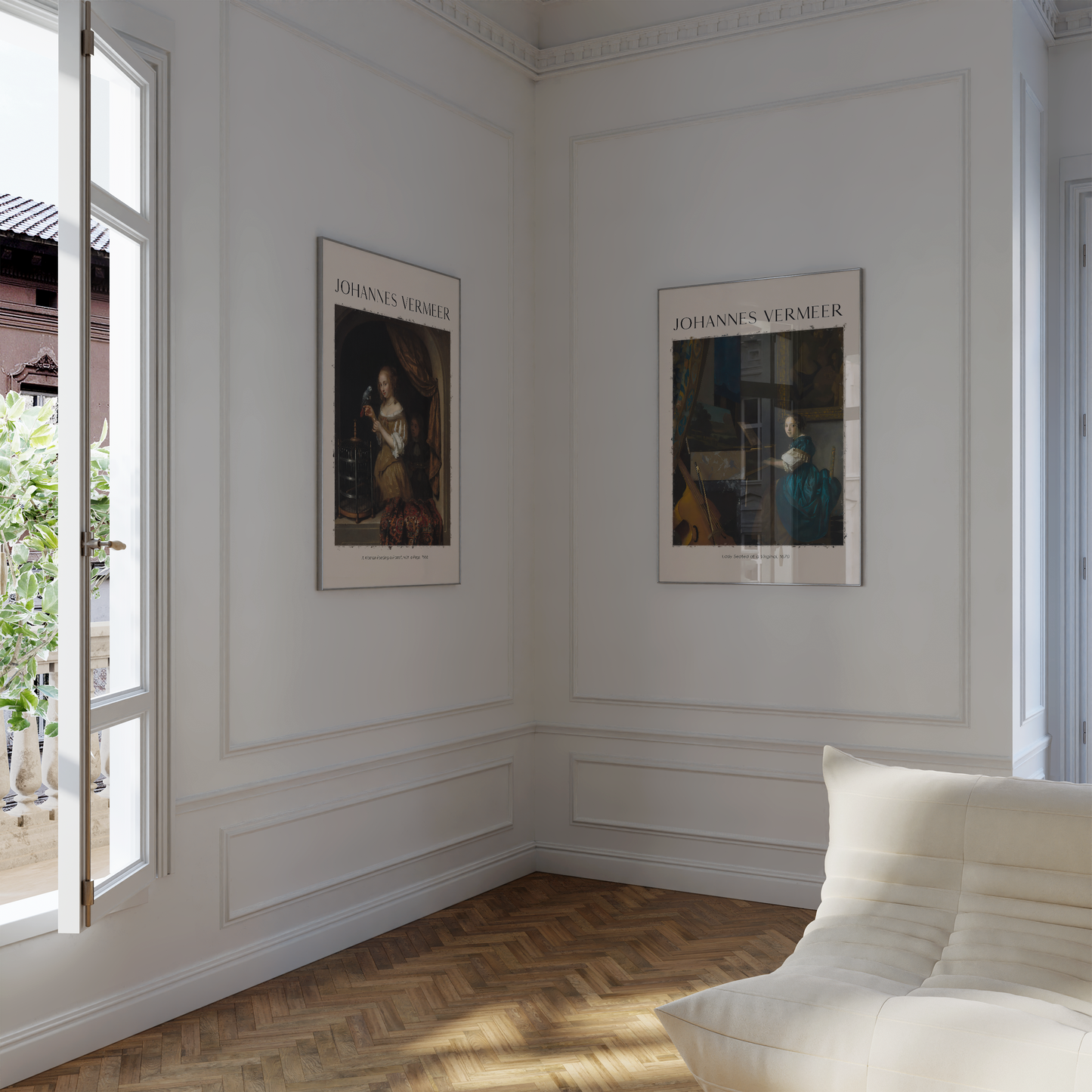 Johannes Vermeer Poster · Geschenkidee · Frau mit Papagei Straßenszene Malkunst Musik · Dekoprint ohne Rahmen