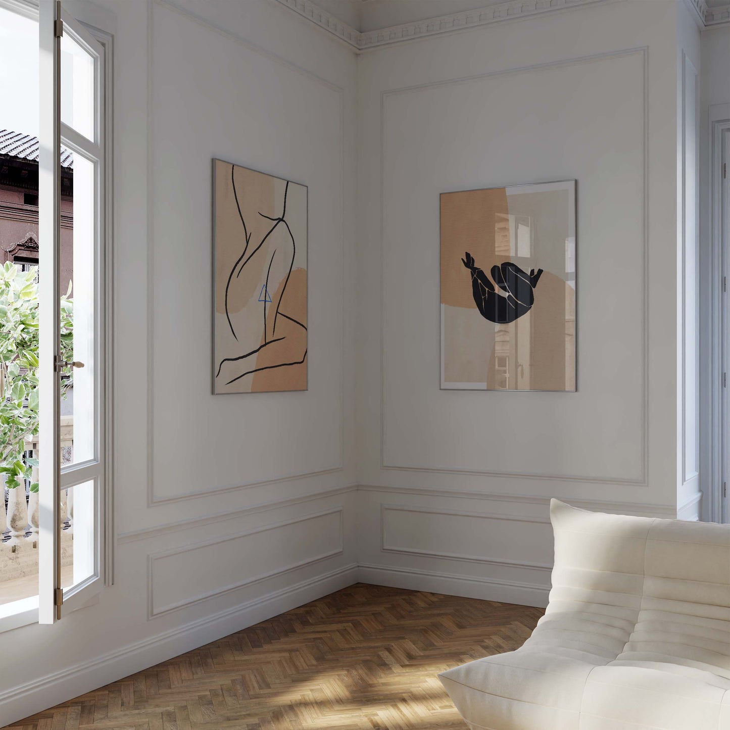 Körperkunst Poster · Geschenkidee · Line Art, Weibliche Silhouetten und Beige Terrakotta Formen · Dekoprint ohne Rahmen