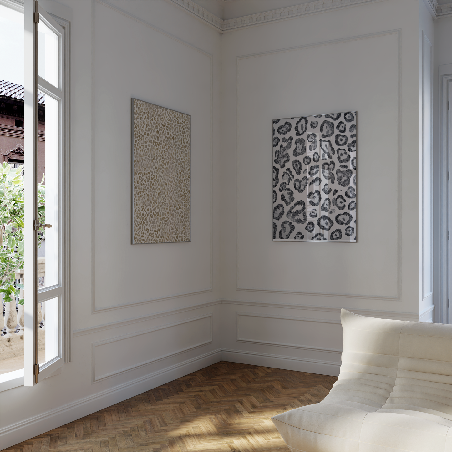Tiermuster Poster · Geschenkidee · Monochrome und Braune Tierfell Muster Leopard Flecken und Tiger Texturen · Dekoprint ohne Rahmen
