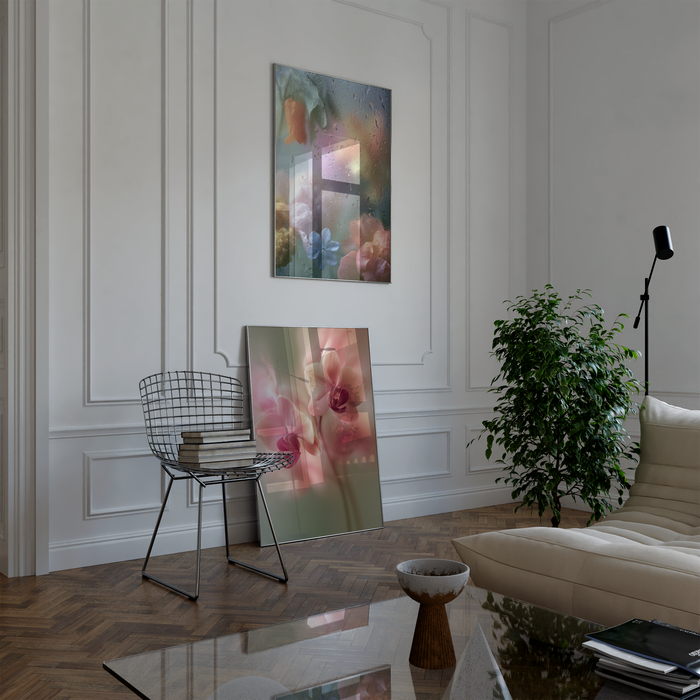 Geschenkidee · Blumen hinter Glas mit Wassertropfen Poster Ästhetische Fotografie Prints · Dekoprint ohne Rahmen | JUSTGOODMOOD