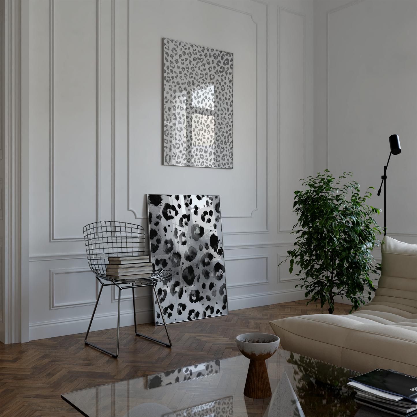 Tiermuster Poster · Geschenkidee · Monochrome und Braune Tierfell Muster Leopard Flecken und Tiger Texturen · Dekoprint ohne Rahmen
