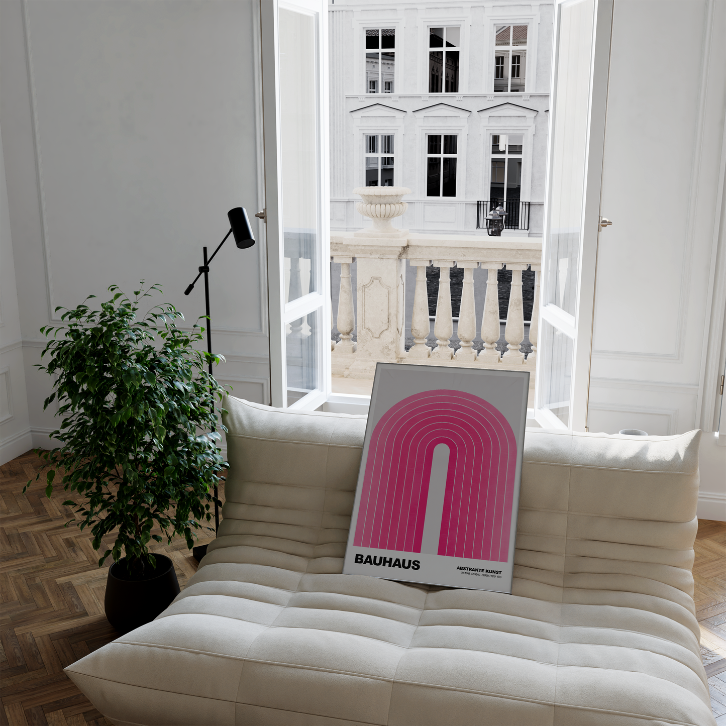 Poster Bauhaus Abstrakte Kunst · Pinke Retro Bogen Grafik im minimalistischen Stil · Geometrisches Wandbild · Deko Print ohne Rahmen