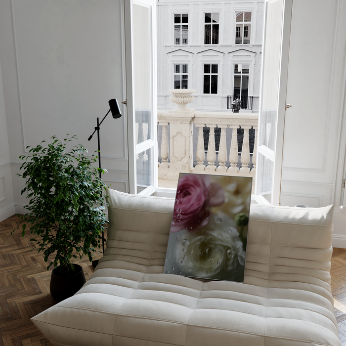 Geschenkidee · Blumen hinter Glas und Flachbild Fotografie Poster Ästhetische Prints · Dekoprint ohne Rahmen | JUSTGOODMOOD