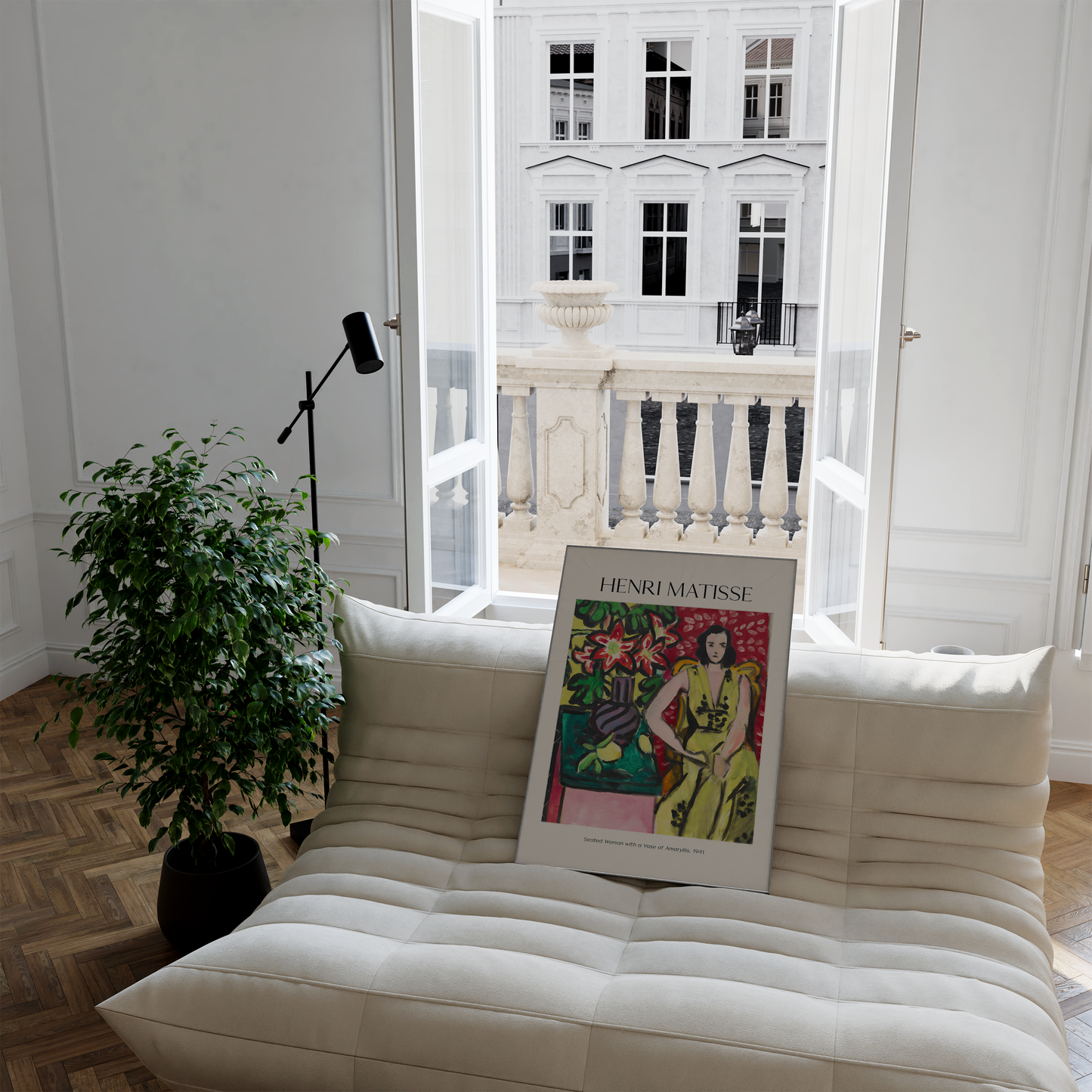 Henri Matisse Poster · Geschenkidee · Sitzende Frau mit Amaryllis-Vase Bunte Blumen · Dekoprint ohne Rahmen