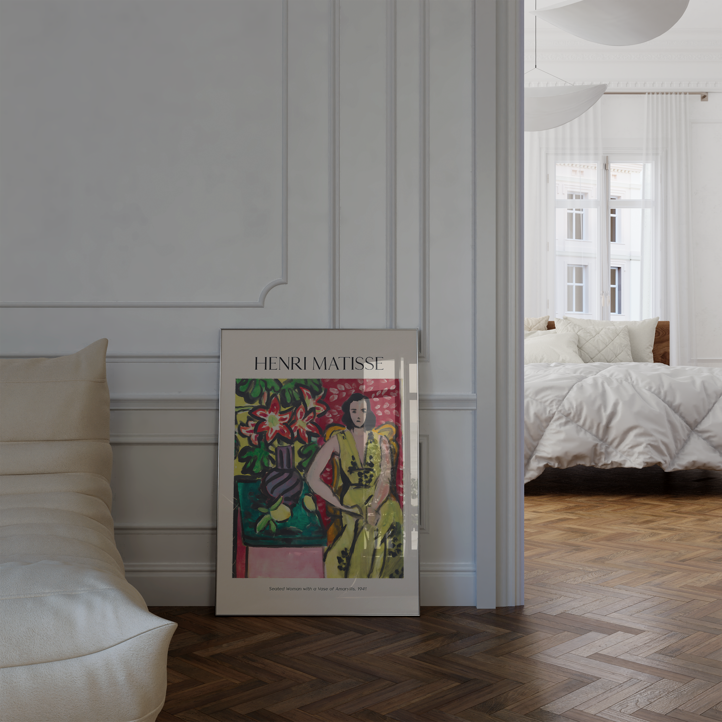 Henri Matisse Poster · Geschenkidee · Sitzende Frau mit Amaryllis-Vase Bunte Blumen · Dekoprint ohne Rahmen