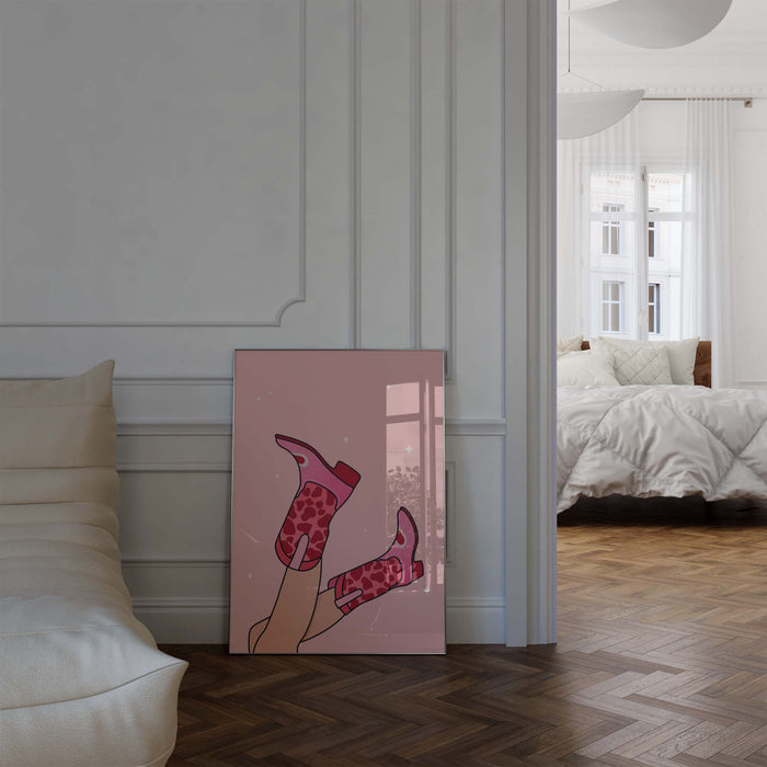 JUSTGOODMOOD Pink Boots Poster – Hochwertiger Cotton Art