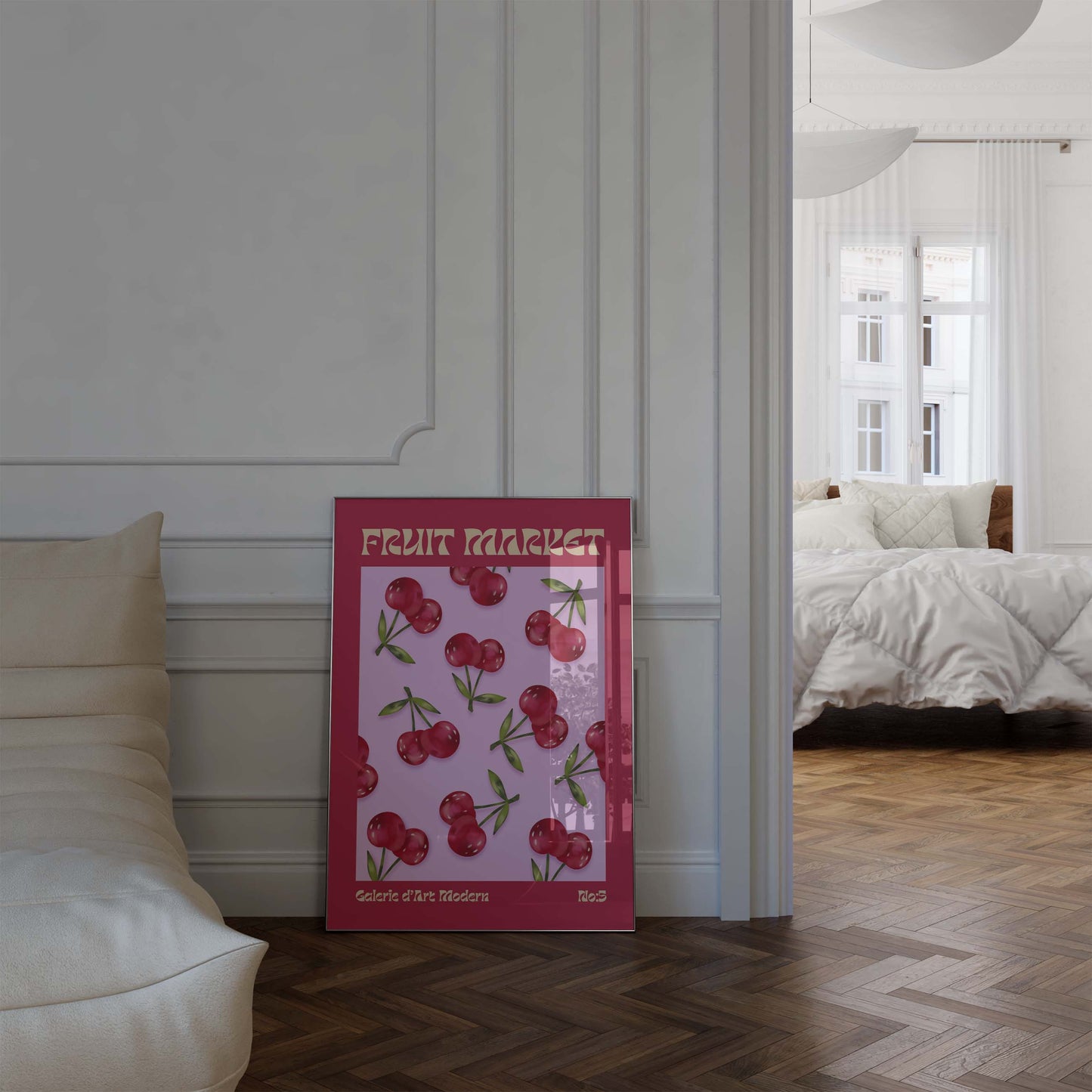 Fruit Market Poster  · Cherry Pattern Artwork · Retro Modern Illustration · Minimal Pop Art Design · Moderne Wandkunst · Print ohne Rahmen