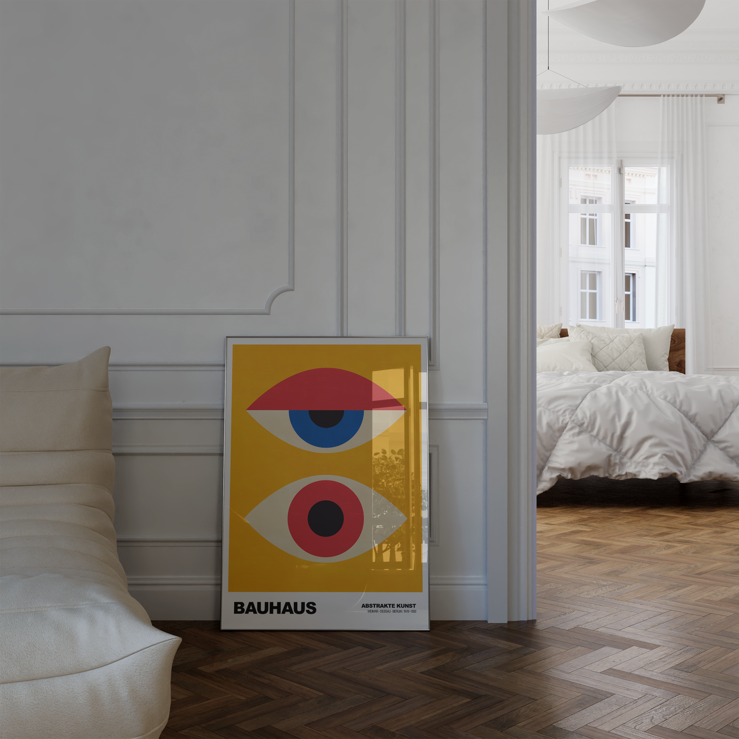 Poster Bauhaus Abstrakte Augen Kunst · Geometrisches Design in Gelb, Rot, Blau · Retro Mid Century Stil · Deko Print ohne Rahmen