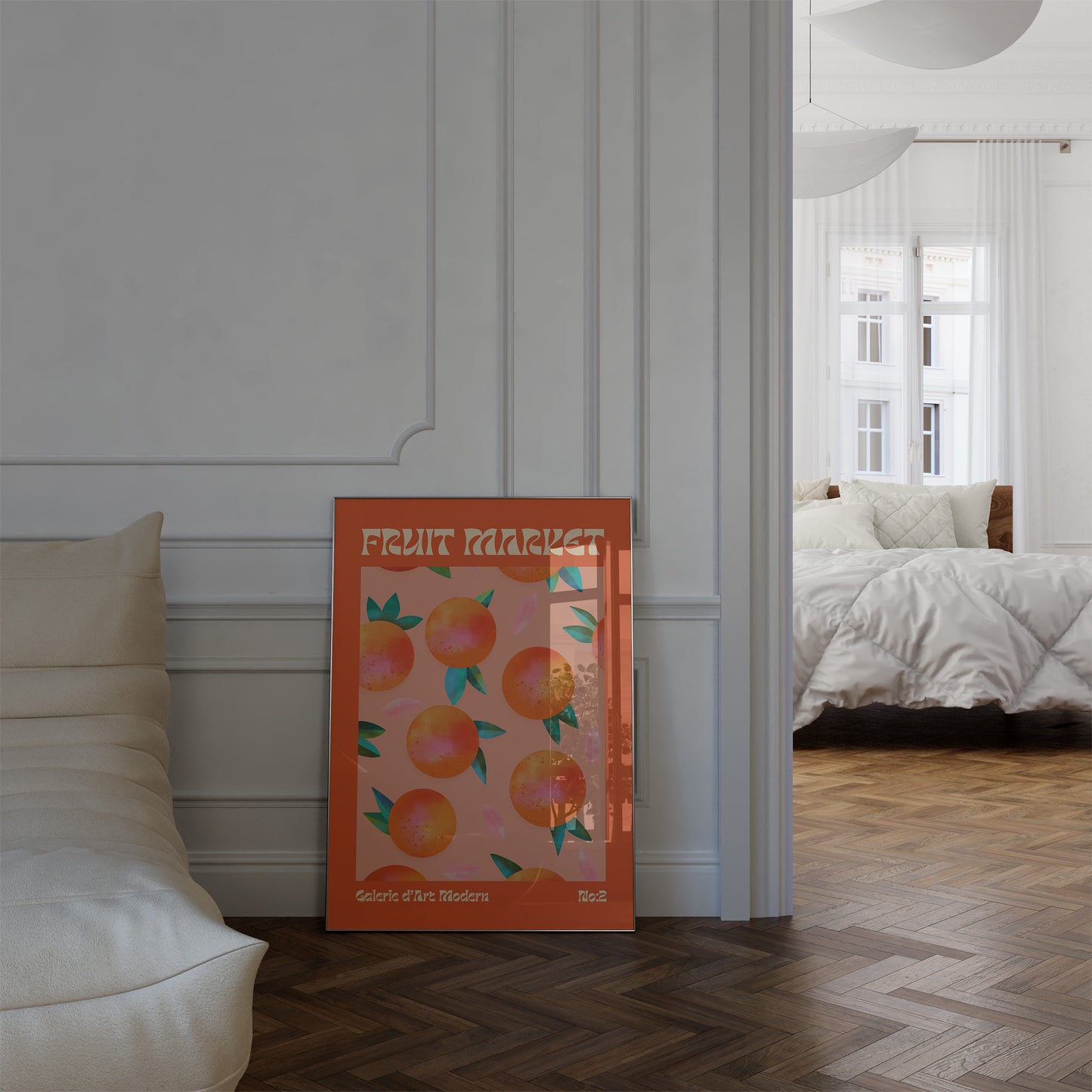 Fruit Market Poster · Orange Pattern Artwork · Retro Modern Illustration · Minimal Pop Art Design · Moderne Wandkunst · Print ohne Rahmen
