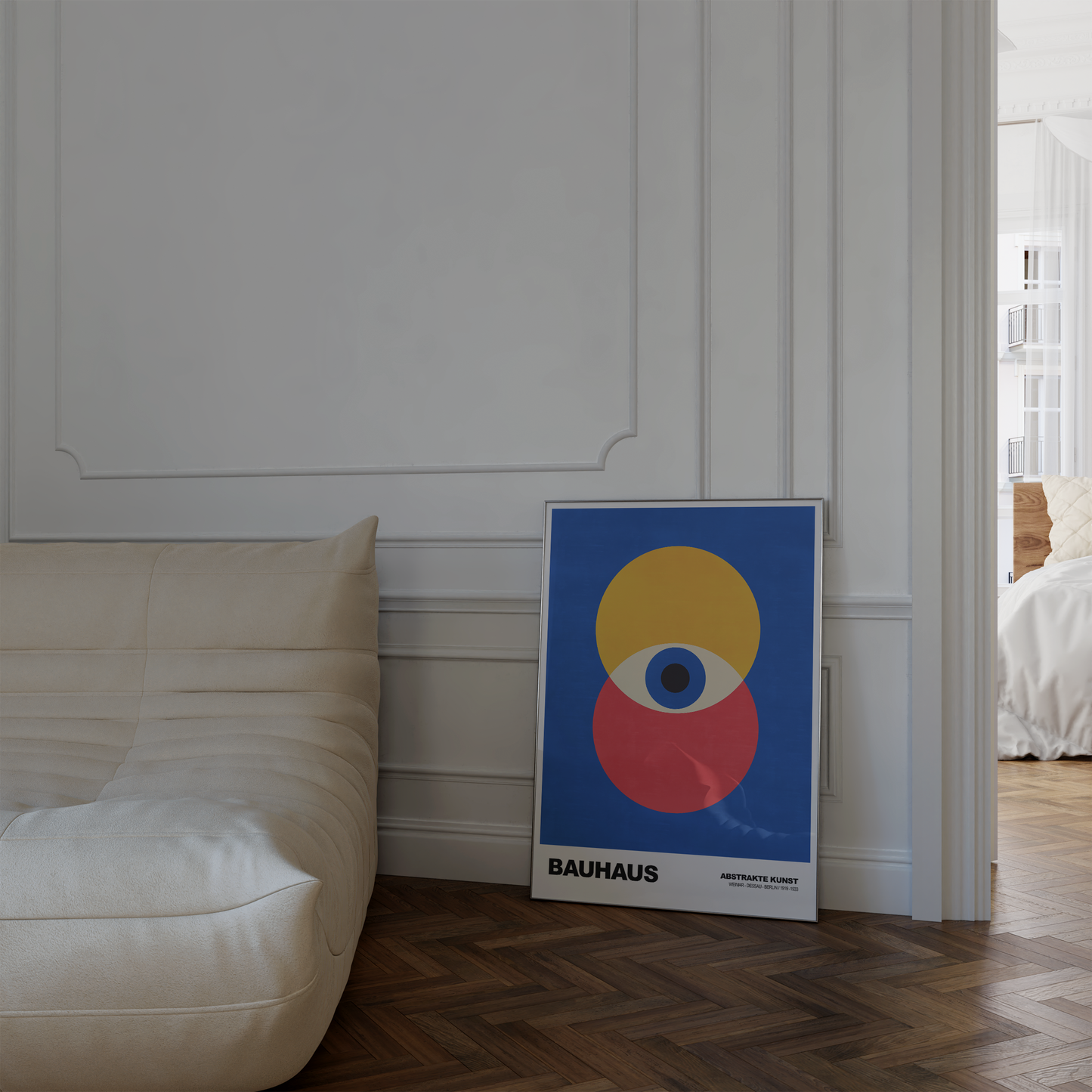 Poster Bauhaus Geometrische Formen · Abstraktes Auge in Primärfarben Blau Rot Gelb · Modernes Design Print ohne Rahmen