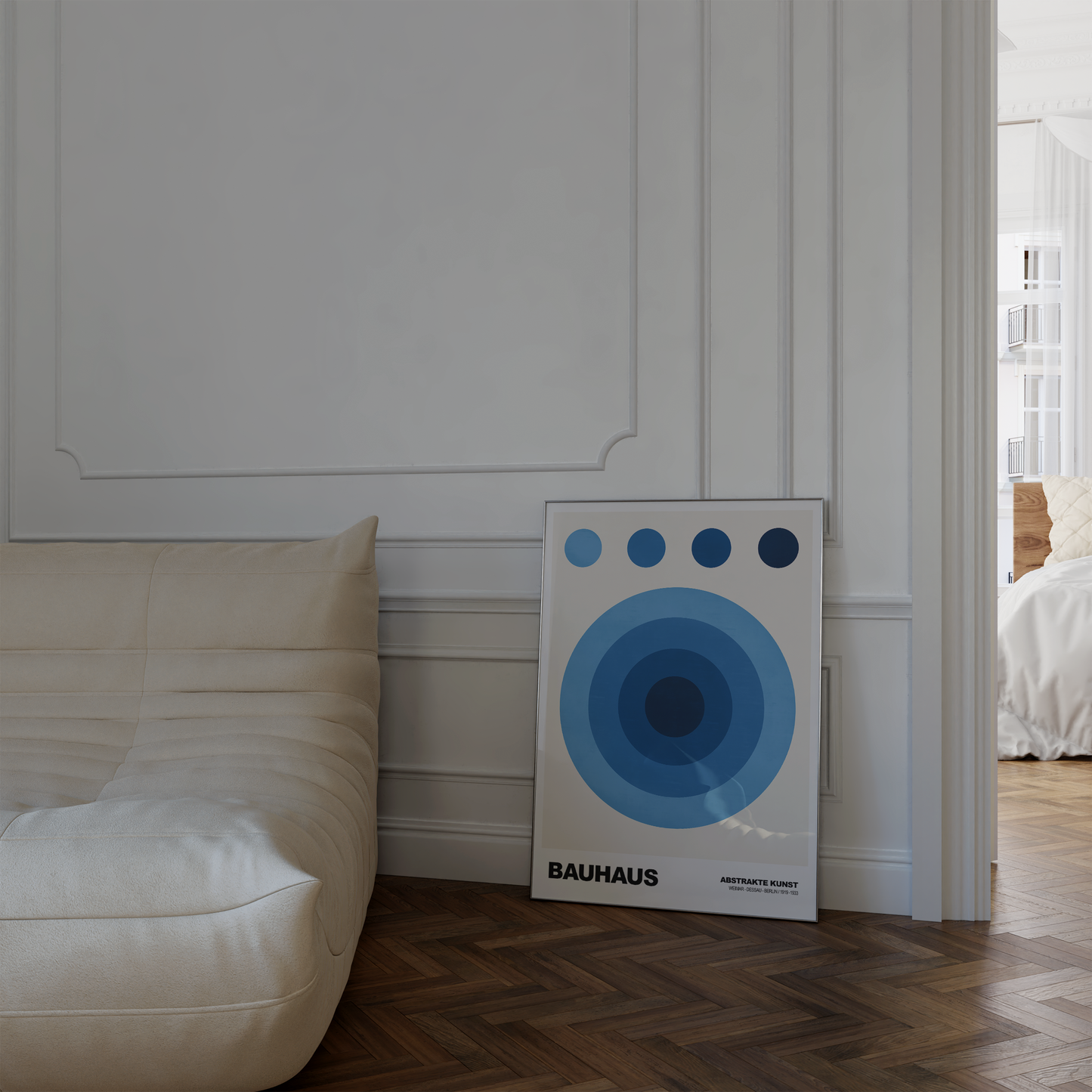 Poster Bauhaus Abstrakte Kunst · Blauer Kreis in modernem Design · Geometrisches Wandbild im Retro-Stil · Deko Print ohne Rahmen