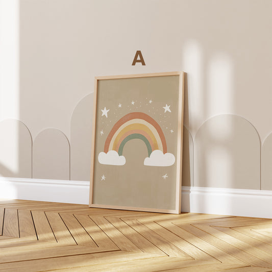 Boho Kinderzimmer Minimal Süß Aquarell Sonne Regenbogen Wolken Poster · Kinderzimmer Bilder · Wand Deko · Kunst Druck · Deko Print ohne Rahmen