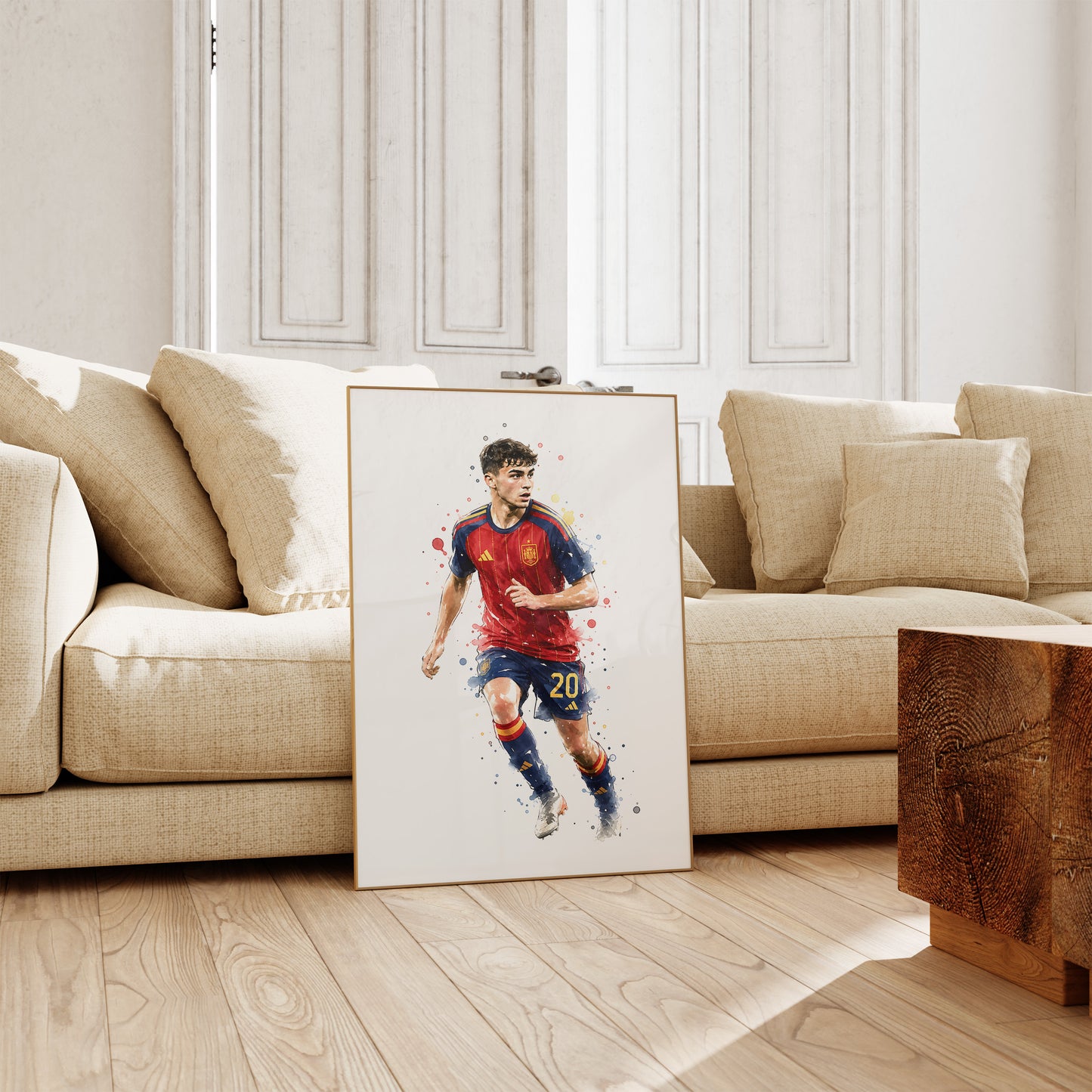Fußball Poster Spanien Spieler · Geschenkidee · Aquarell Sport Wandbild · Deko Print ohne Rahmen