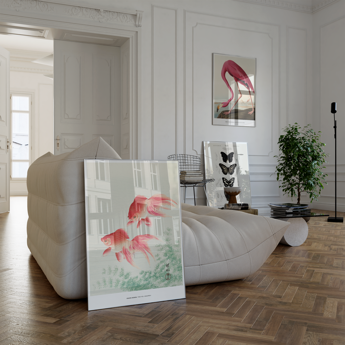 Vintage Tier Poster · Geschenkidee · Schmetterlinge Flamingo, Pfau Botanische Illustrationen · Dekoprint ohne Rahmen