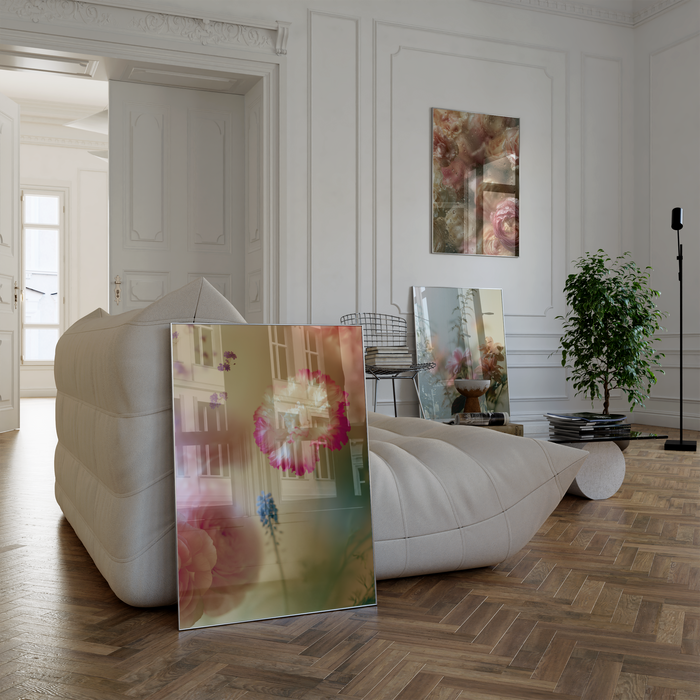 Geschenkidee · Blumen hinter Glas mit Wassertropfen Poster Ästhetische Fotografie Prints · Dekoprint ohne Rahmen | JUSTGOODMOOD