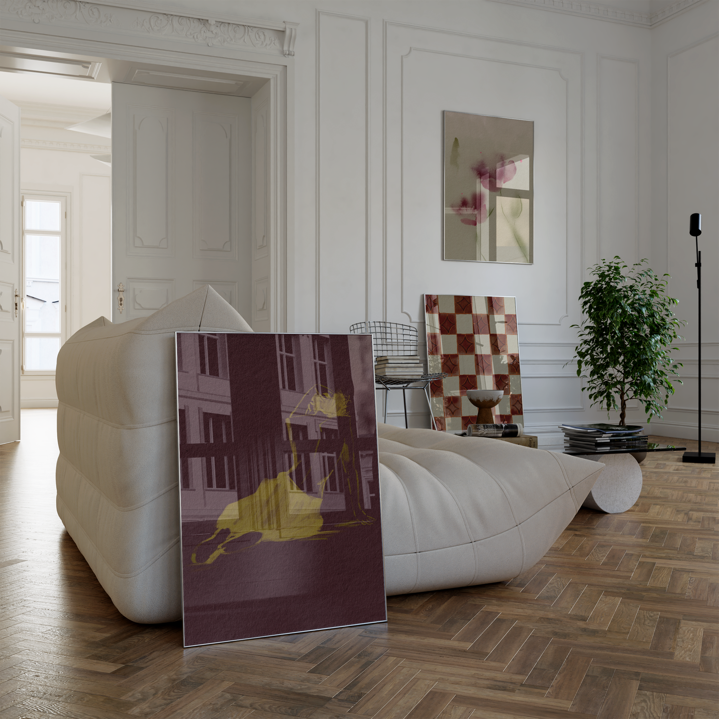 Blumen Poster · Retro Schachbrettmuster & moderne Kunst · Dekoprint ohne Rahmen