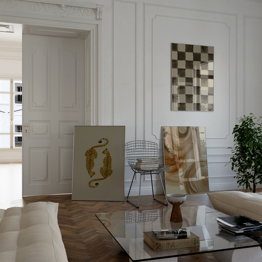 Poster Wandbilder Wohnzimmer · Leopard Schachbrett · Abstrakte Bilder ohne Rahmen ·