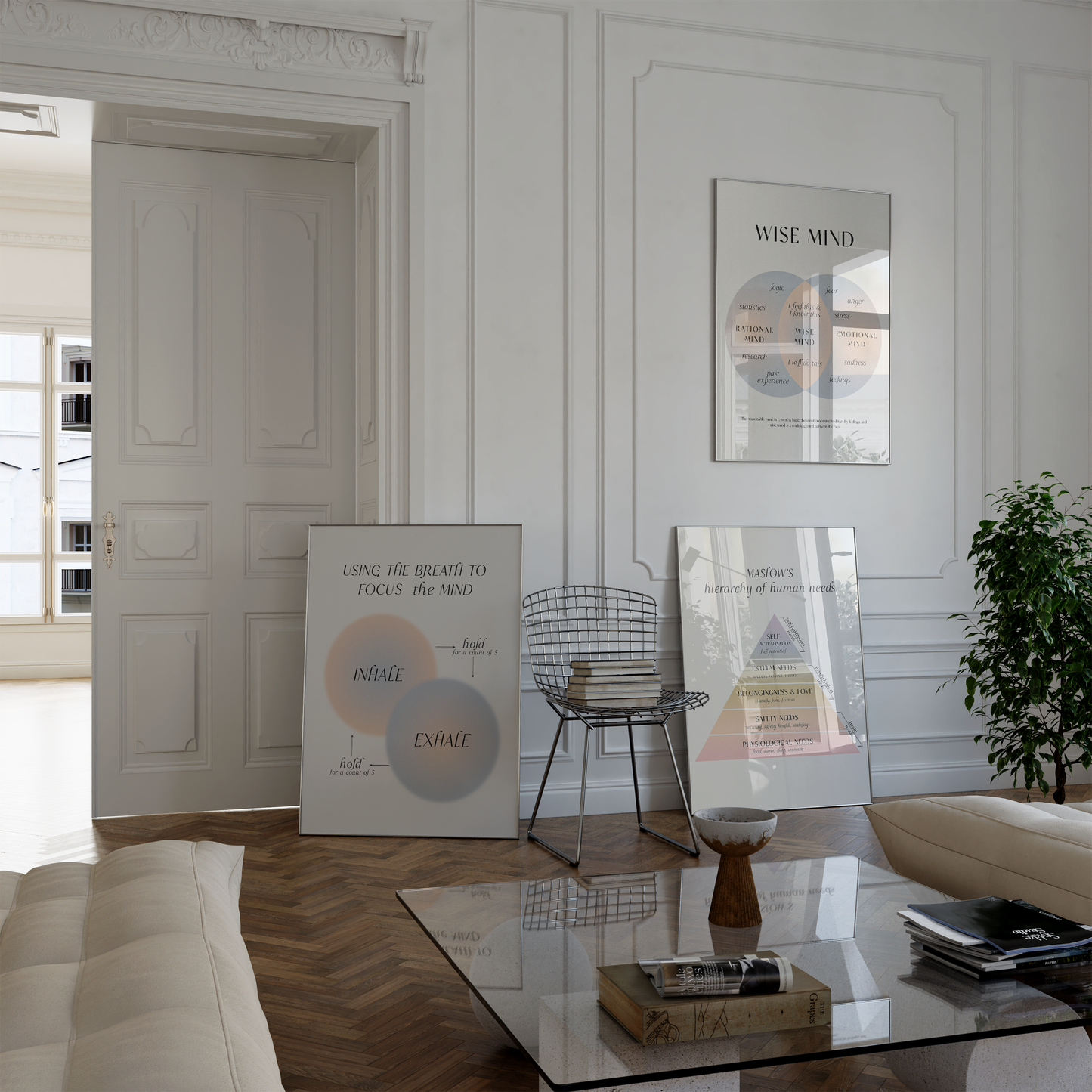 [36] Mental Health Poster · Geschenkidee · Wise Mind Atemübung Maslows Bedürfnispyramide · Dekoprint ohne Rahmen