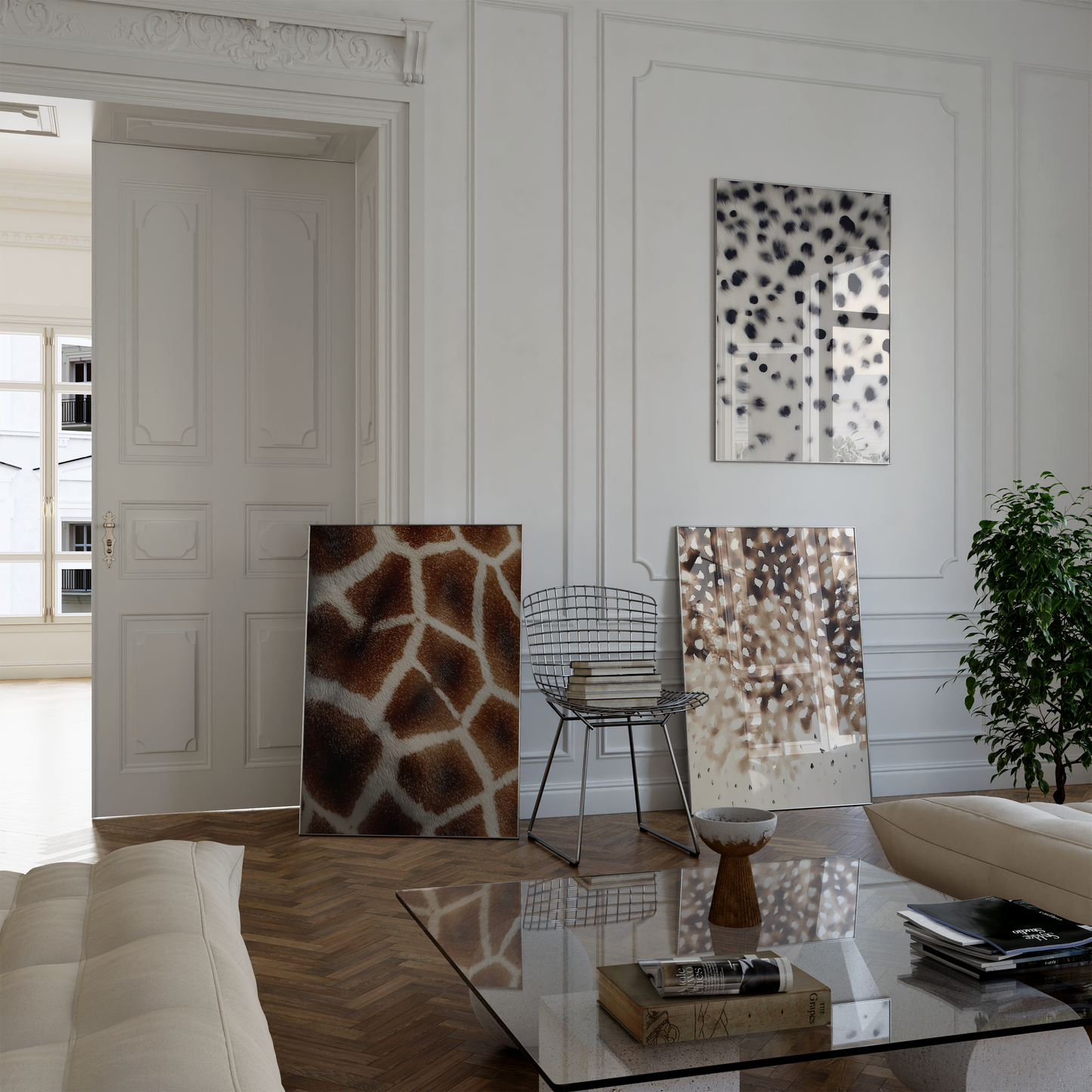 Tiermuster-Poster · Geschenkidee · Leopard Giraffe gepunktete Felloptik · Dekoprint ohne Rahmen