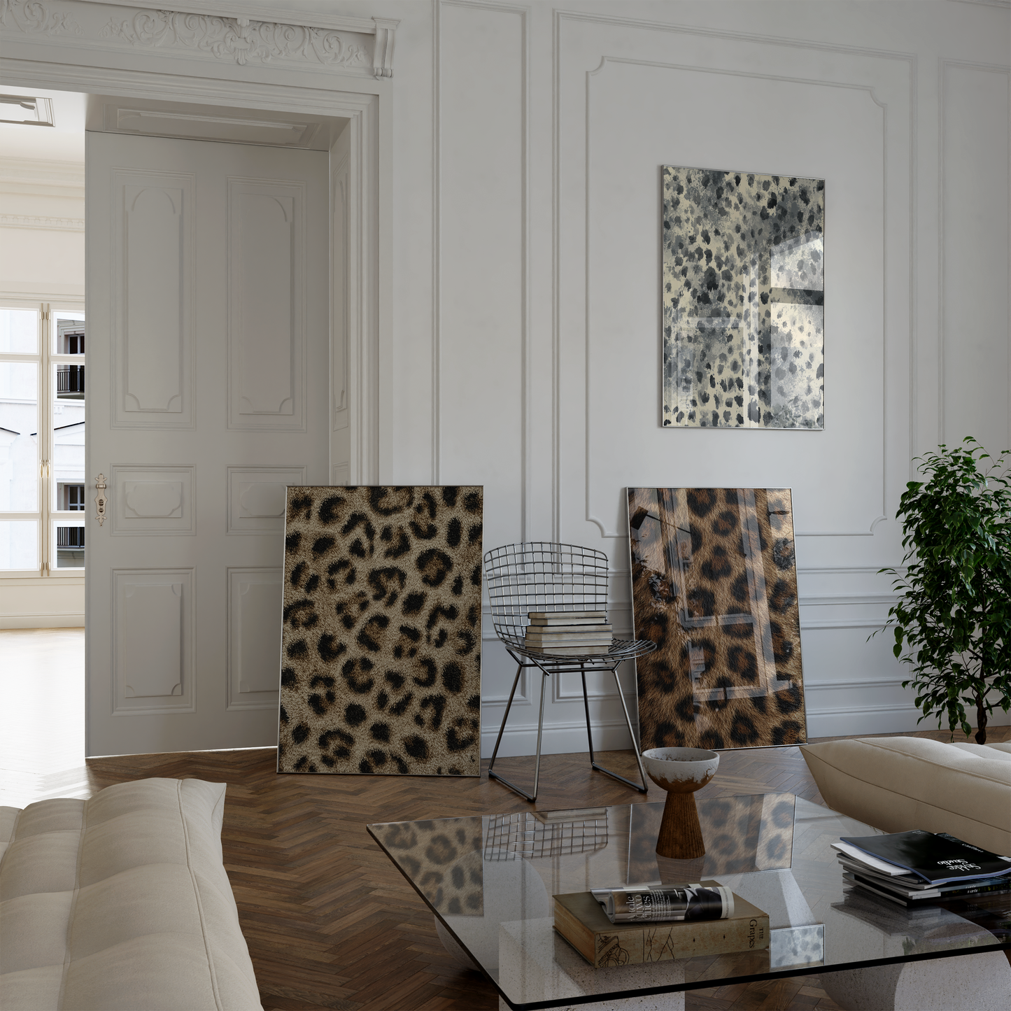 Tiermuster Poster · Geschenkidee · Stilvolle Zebra und Raubkatzen Fell Texturen Leopard Muster · Dekoprint ohne Rahmen