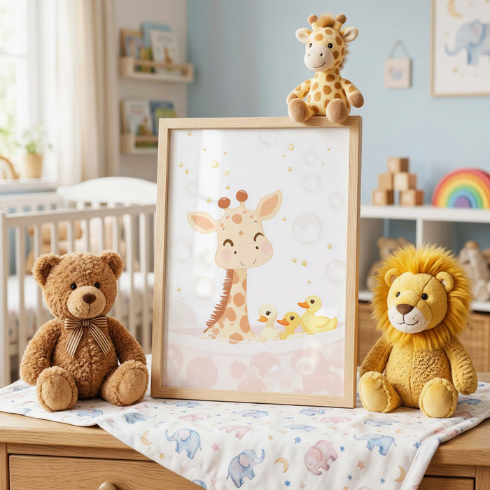 Niedliche Tierposter | Teddy, Hase & Giraffe für Kinderzimmer
