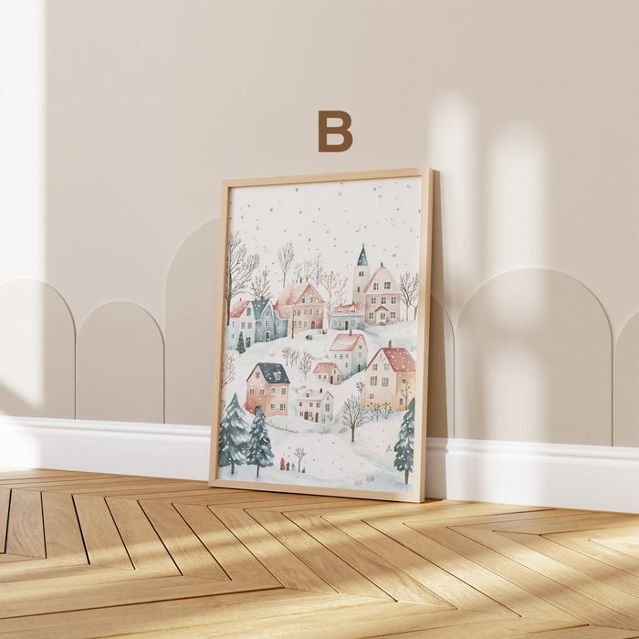 Winterliches Bär Dorf Poster für Kinderzimmer