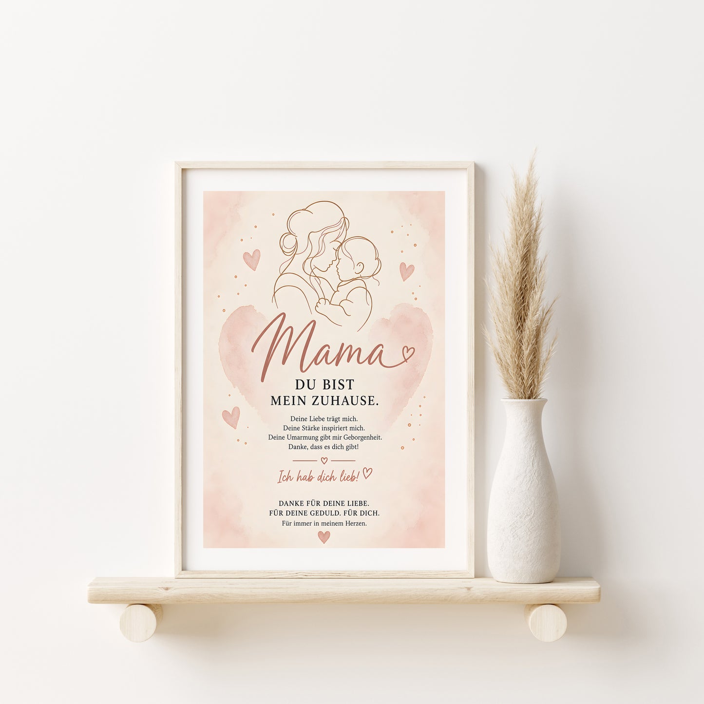 Muttertag Poster Mama & Kind Herz · Geschenk für Mama · Liebe Spruch Poster · Familie Wanddeko · Print ohne Rahmen