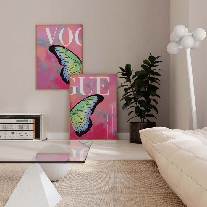 2er Vogue Schmetterling Poster – Premium Baumwolle