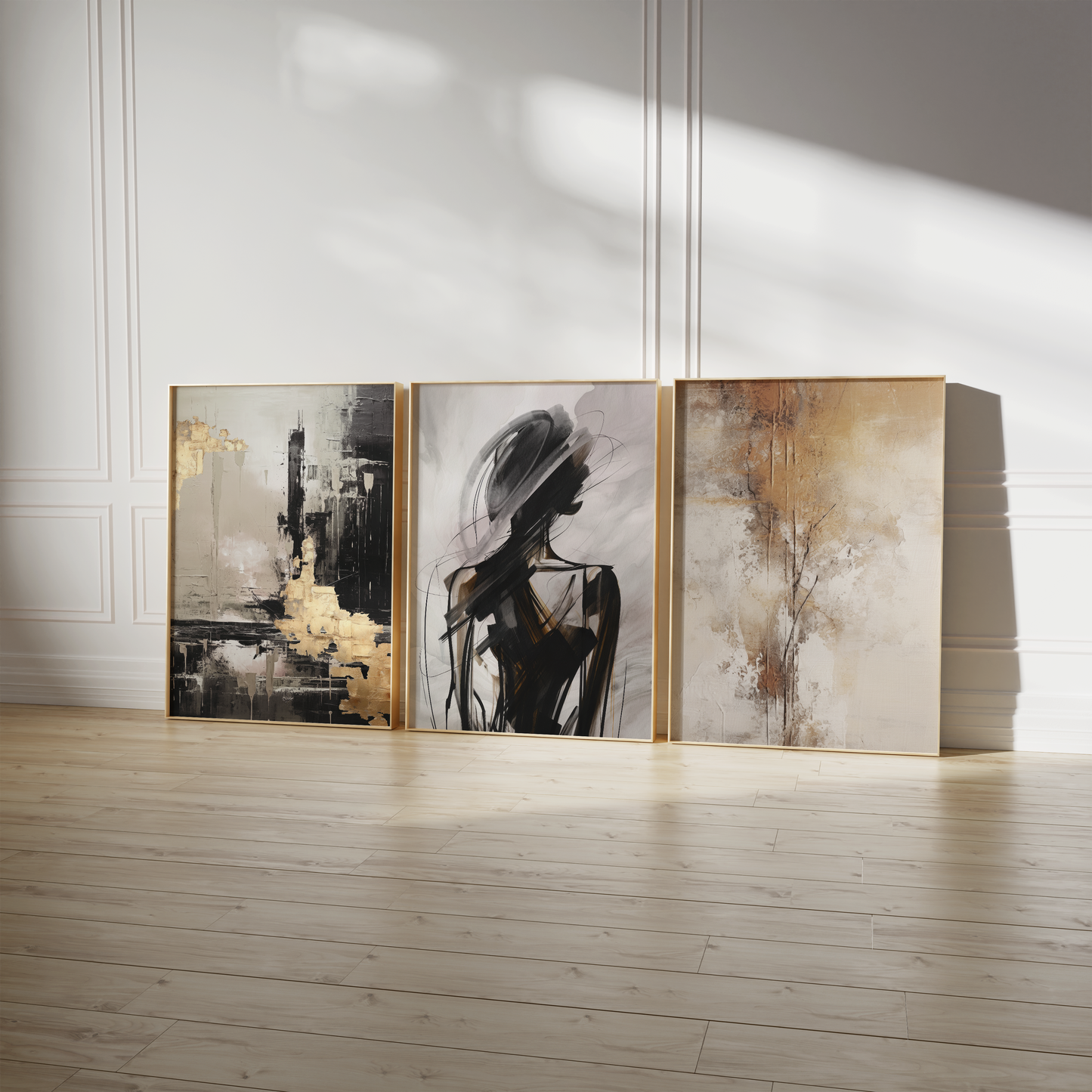 Abstrakte Poster · Geschenkidee · Elegante Silhouetten Minimalistische Formen Neutrale Farben Goldene Akzente · Dekoprint ohne Rahmen