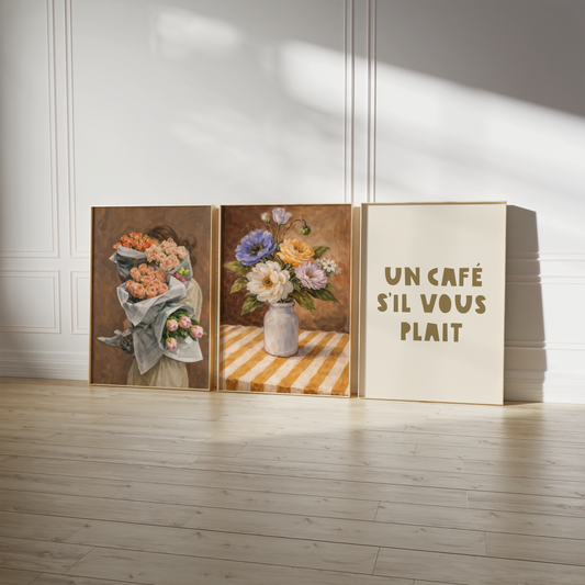 Frankreich Vintage Poster · Geschenkidee · Paris Blumen Café Illustration · Dekoprint ohne Rahmen