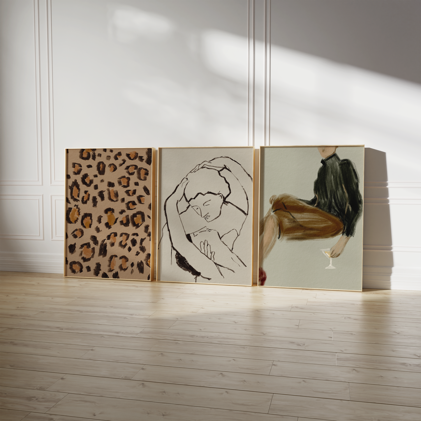 Line Art Poster · Frauenporträt & Animal Print Tiermuster · Dekoprint ohne Rahmen