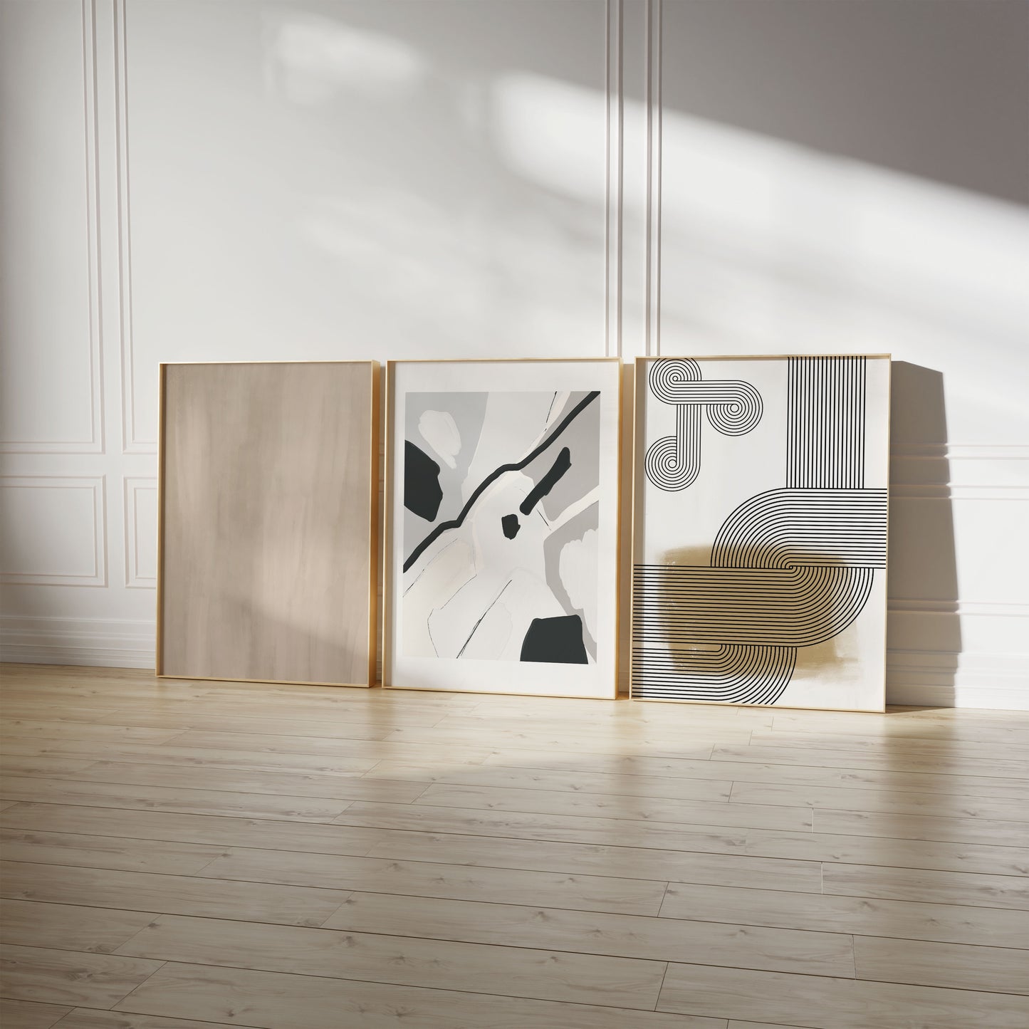 Abstrakte Linien Poster · Geschenkidee · Minimalistische Line Art in Beige und Schwarz · Dekoprint ohne Rahmen