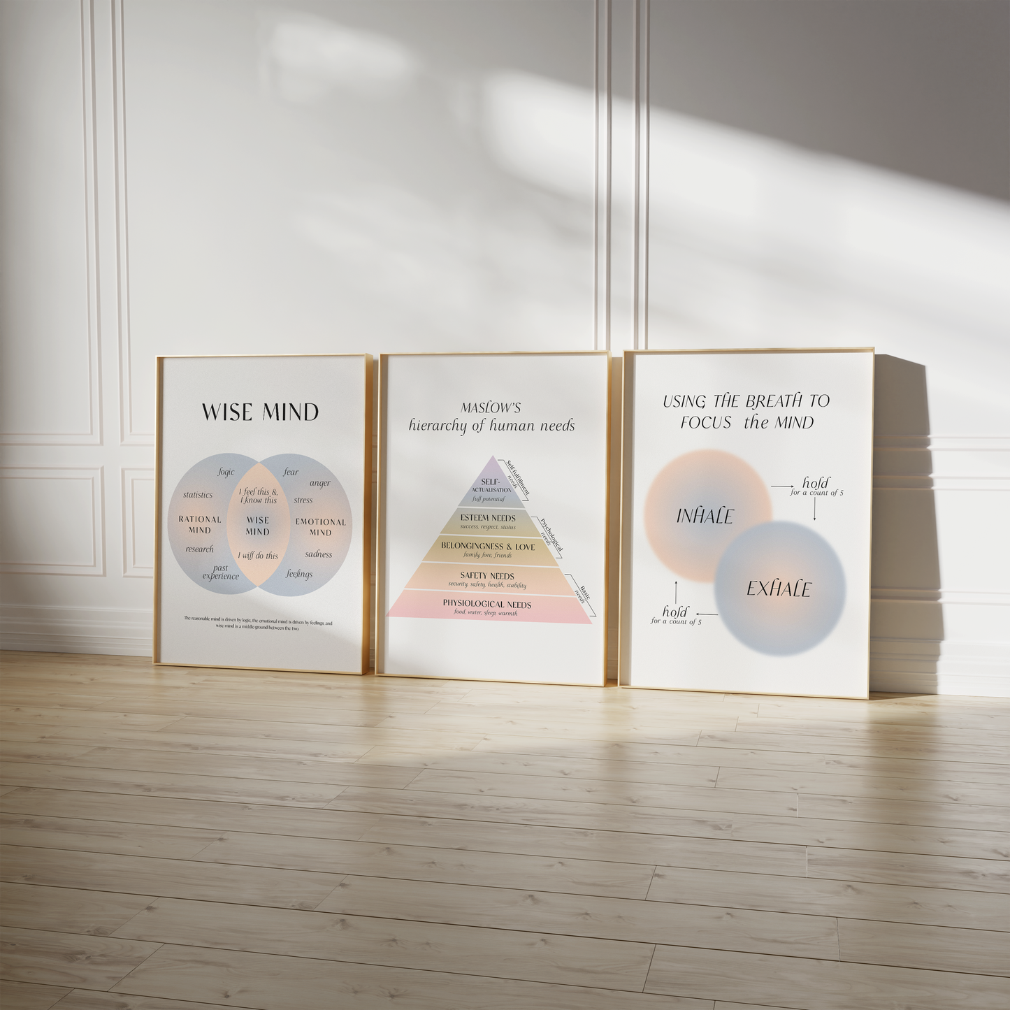 [36] Mental Health Poster · Geschenkidee · Wise Mind Atemübung Maslows Bedürfnispyramide · Dekoprint ohne Rahmen