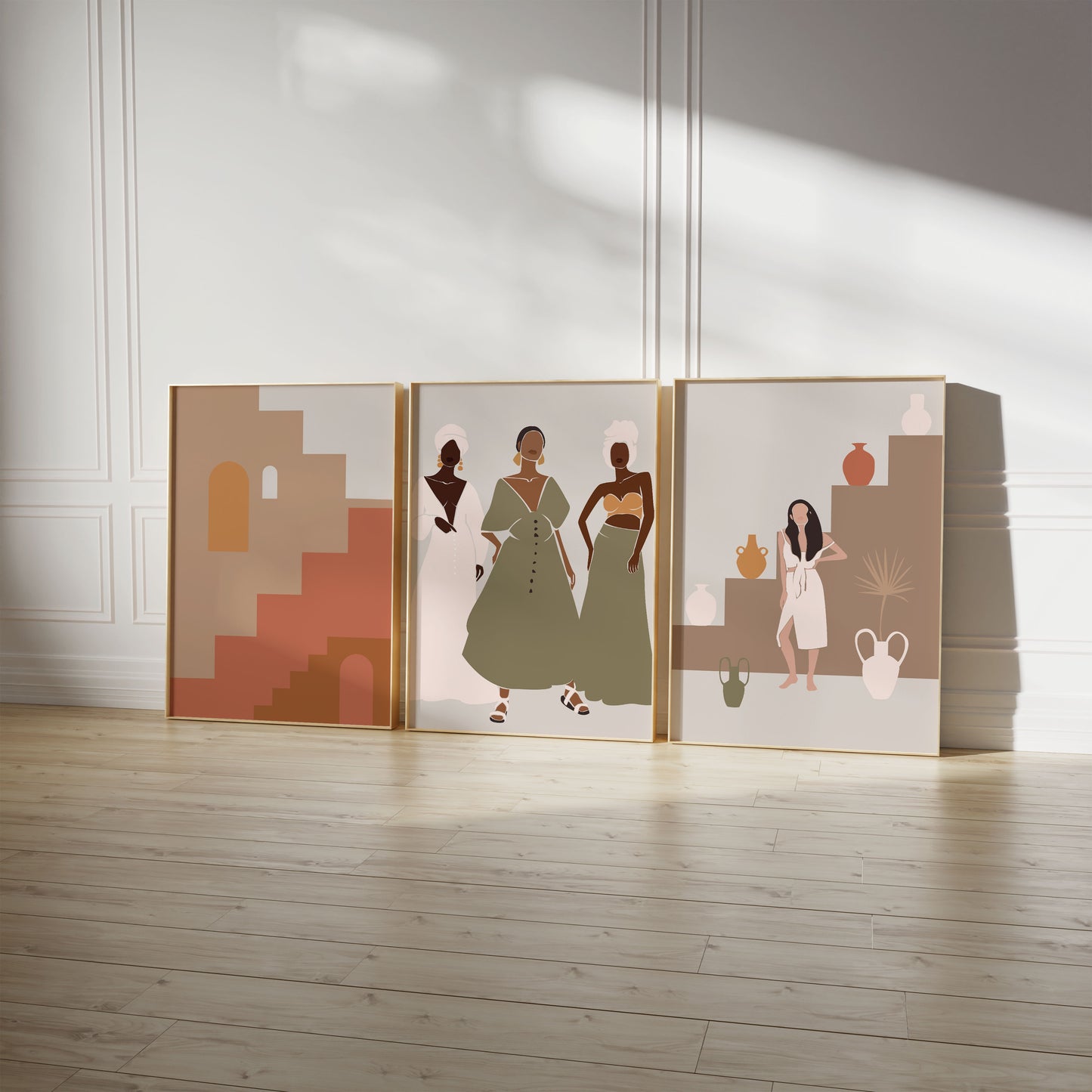 Boho Frauen Poster · Geschenkidee · Terrakotta, Wüstenkunst und Abstrakte Figuren · Dekoprint ohne Rahmen
