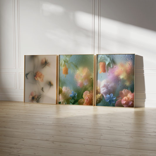 Poster Blumen · Geschenkidee · Blumen hinter Glas mit Wassertropfen Poster Ästhetische Fotografie Prints · Dekoprint ohne Rahmen
