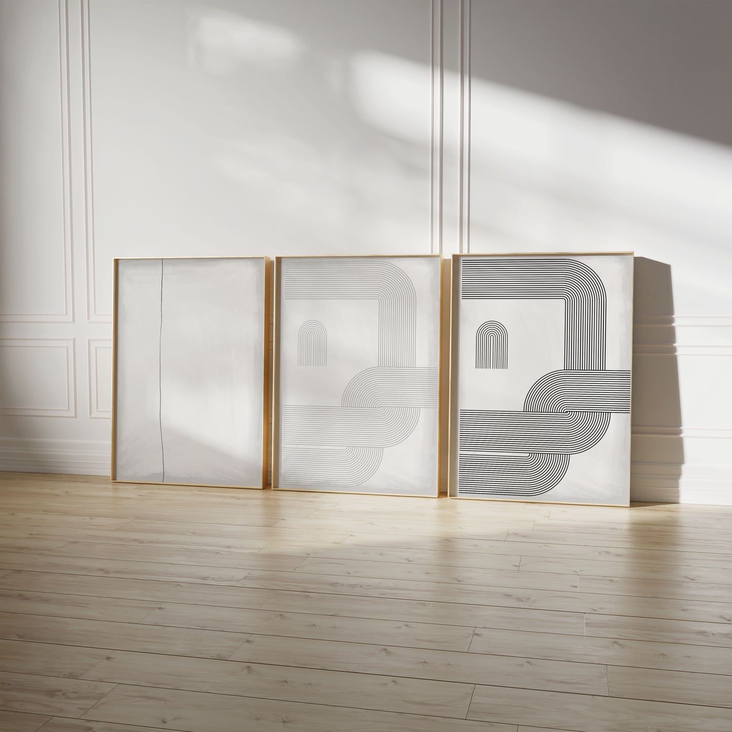 Geometrische Linien Poster · Geschenkidee · Abstrakte minimalistische Bögen in Schwarz, Beige und Grau · Dekoprint ohne Rahmen
